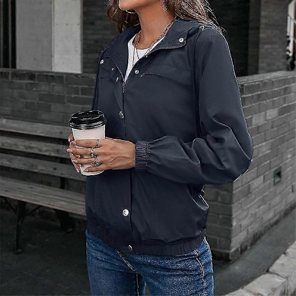 Fashion Hooded Windbreaker Dam Trenchcoat Utomhus Sport Vindtät Black XXL