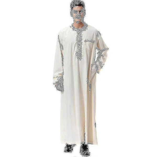 Herr Mu Saudi Robe Kaftan Dubai Tunika Lång Topp Blus Thobe Kläder beige L