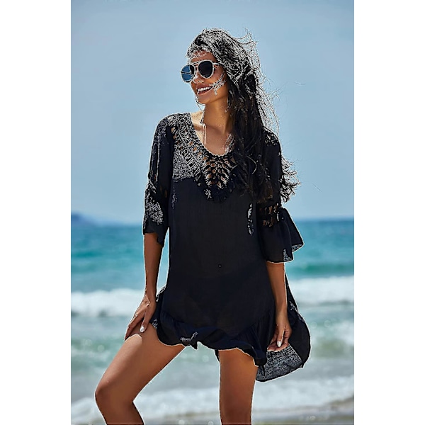 Badedragt Cover Up Dame Badedragt Kjole Plus Size Sexet Bikini Strand Tunika Top Sommer A b black M