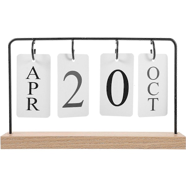 Evigvarende kalender i tre for skrivebord, planlegger, uke- og datovisning, kontorpultdekor