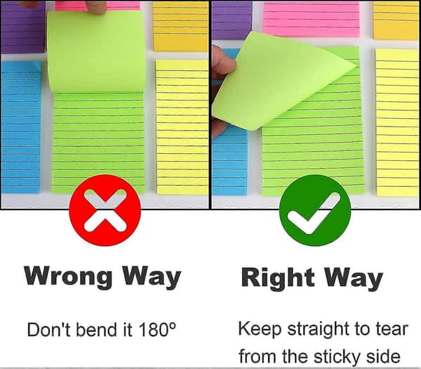 6-pak farverige sticky notes med linjer, linjerede selvklæbende noter