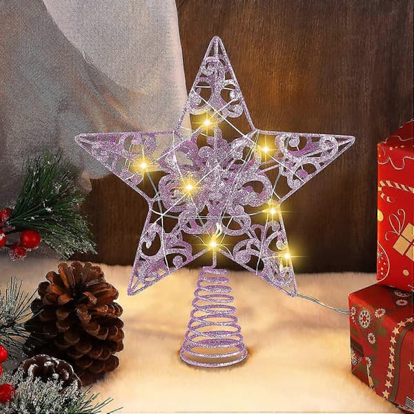 Glitter Juletræstop Med LED-lys 25 cm Lysende Stjerne