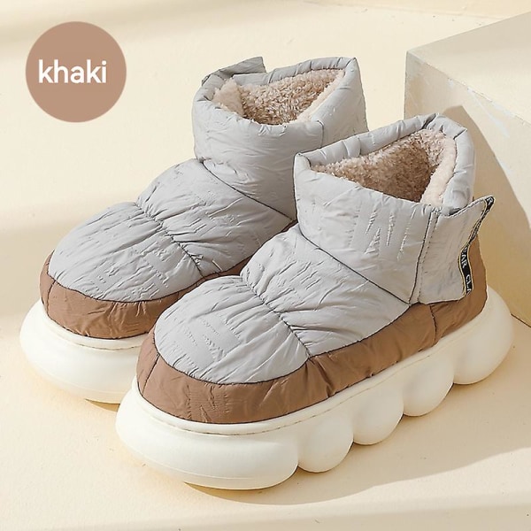 Snøstøvler for kvinner, for høst- og vinterpar, tykksålede, sklisikre, varme, vanntette bomull grey-khaki 40-41