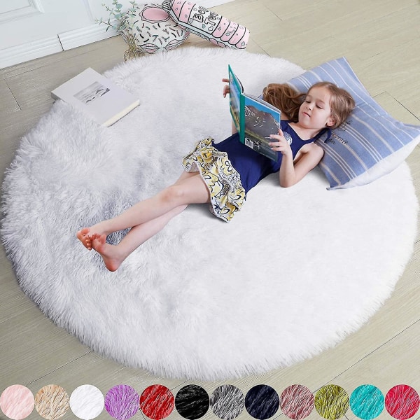 Tflycq Blush Rundt Teppe For Soverom, Fluffy Sirkelteppe 4'x4' For Barnerom, Pusseteppe For Tenåringsjenterom, Shaggy Sirkelteppe For Barnerom, Fuzzy P