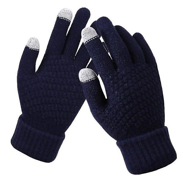 Dam Vinter Touch Screen Handskar Tjocka Varma Stickade Stretchhandskar Imitationsull Full Finger Utomhus Skidhandskar Navy