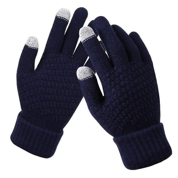 Dame Vinter Touch Screen Handsker Tykke Varme Strikkede Stretch Handsker Imitation Uld Fuld Finger Udendørs Ski Handsker Navy