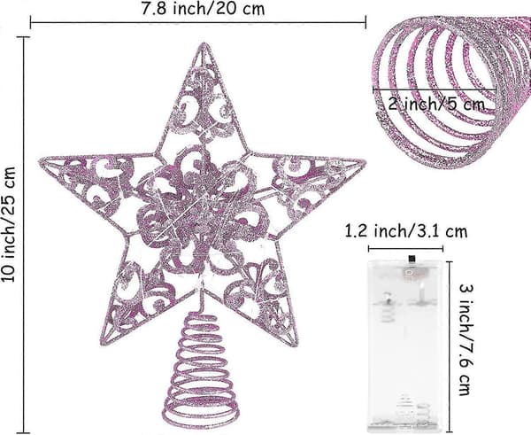 Glitterende juletretopp med LED-lys, 25 cm lysende stjerne