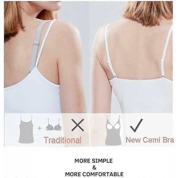 2-i-1 Basic Sømløs Camisole til Kvinder, Ensfarvet Spaghetti Stropper, Slim Fit Bomuld, Justerbare Spaghetti Stropper Tank Top Med Indbygget BH Khaki L