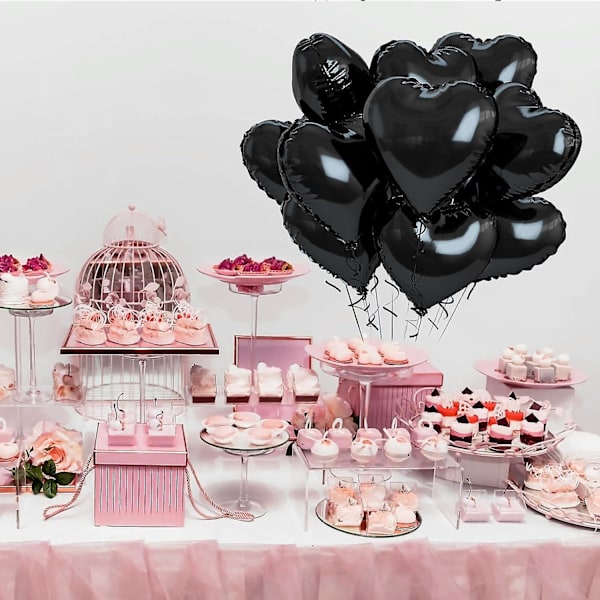 Sort Hjerte Balloner, 5 stk. Sort Hjerteformede Folieballoner, 18 Tommer Metalliske Sorte Folieballoner Valentinsdag Balloner Helium Til Valentinsdag, Bryllup White