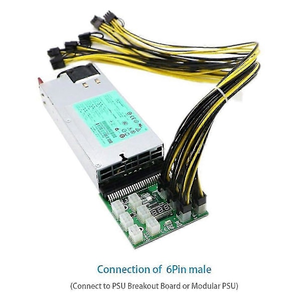 6 stk. 16awg 6-pin PCI-e til 8-pin (6+2) PCI-e (han til han) GPU-strømkabel til server til grafik