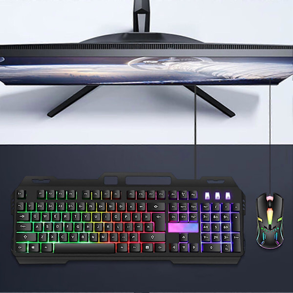 Trådbundet Gamingtangentbord med Mus-set Ergonomisk Symmetrisk Design Exakt Kontroll Bakgrundsbelyst Mekaniskt Tangentbord Mus