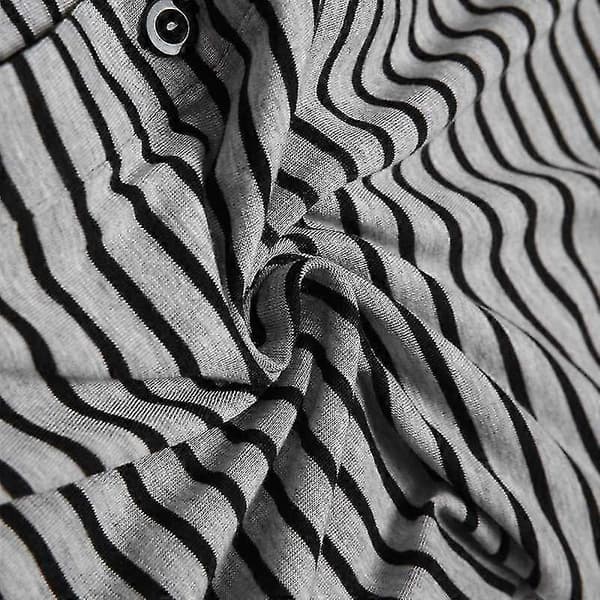 Randiga pyjamas för män, långärmad overall, sovkläder Gray 2XL
