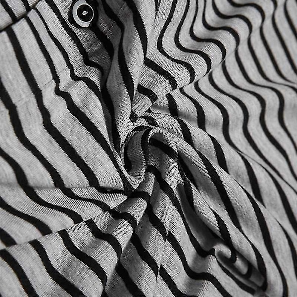 Randiga pyjamas för män, långärmad overall, sovkläder Gray S