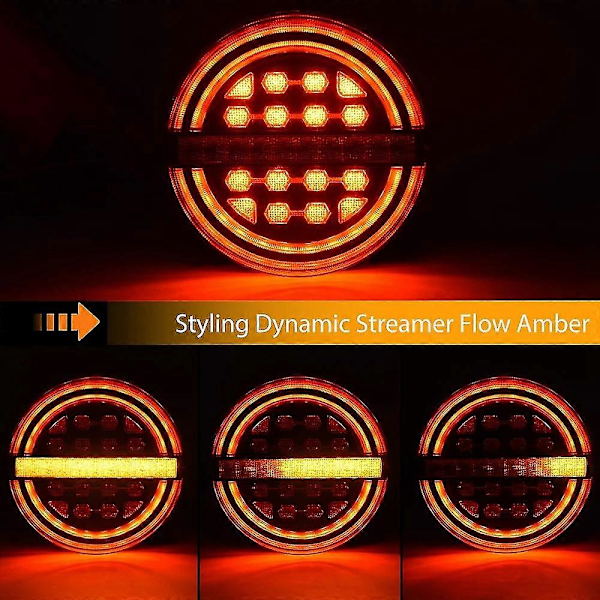 2 stk. 5,3 tommer Rund LED Lastbil Trailer Lys Baglygte Bremse DRL Flow Blinklys Lampe Bil Skibe Va