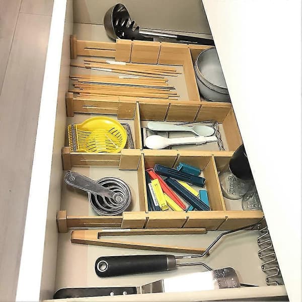 4 st Bambu Lådindelare Organizer Med 6 Extra Mini-indelare Fjäderbelastade För Kök, Sovrum