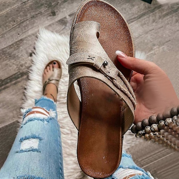Ortopediska tofflor för kvinnor med hallux valgus, platta sandaler, flip-flops, semesterskor Grey 36