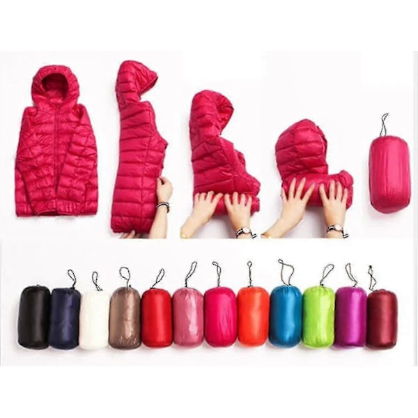 Letvægts Dunjakke med Hætte til Kvinder - Pakbare Pufferjakker H-pink XX-Large