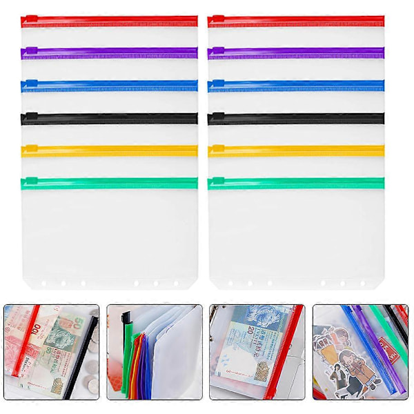 12 stk. Multipurpose Binder Lommer Løse Bladposer til 6-Rings Notesblok Studenter Papirvarer