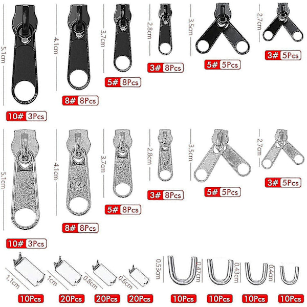 197 st Dragkedjereparationssats, Ersättningsdragkedja med 2 Mini Tänger, För Kläder, Väskor, Jackor, Tält, Bagage a (Ruipei)