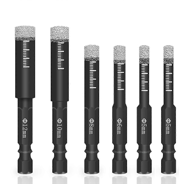 6 st Svarta Torrdiamantborrar Set För Granit Keramik Marmor Kakel Sten Glas Hårda Material 5/6