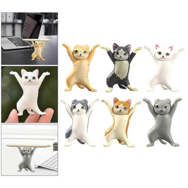 6 stk. Dansende Kat Figur Pen Holder Model Legetøj Sjov Kat Ornament Til Computer Studie Skrivebord