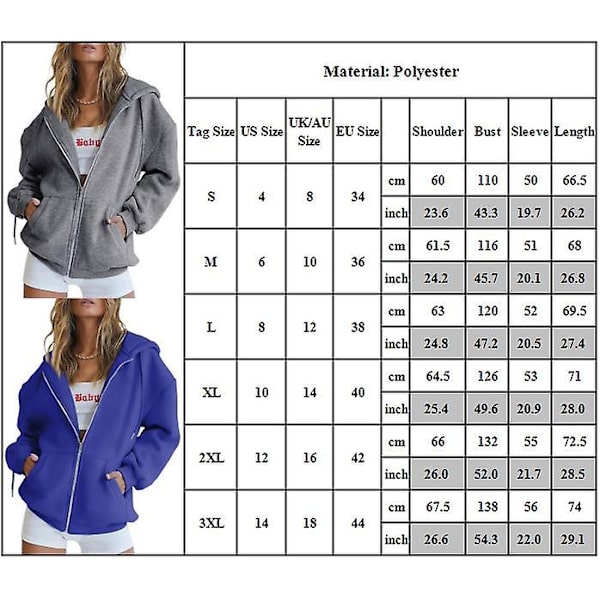 Dame Ensfarvet Afslappet Hættejakke Langærmet Fuld Lynlås Snøre Hættetrøjer Frakke Light Grey 3XL