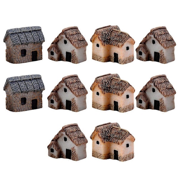 10 st Mini Hus Ornament Resin Hus Mini Hem Mikro Landskap Slumpmässig Stil
