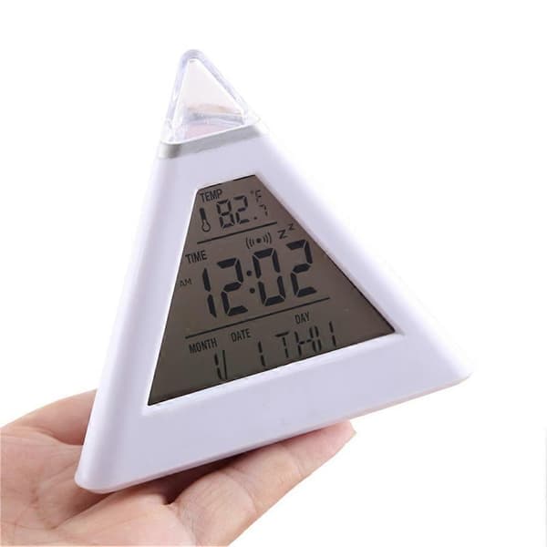 7 Färger Ändrande LED-Lampa Triangulär Termometer Kalender Digital Väckarklocka