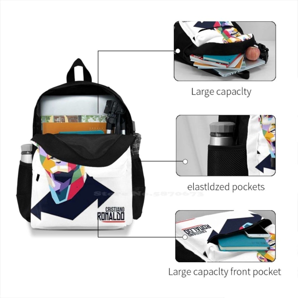Cristiano Ronaldo Tonårsryggsäck Laptop Resväska Kristen Backpack-Pink