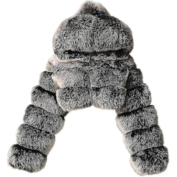 Tekoturkis Takki Naiset Hupulla Lyhyt Bubble Takki Fleece Lämmin Takki Naisten Takit Medium Dark Gray