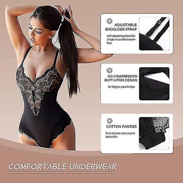 Tflycq Spids Bodystocking til Kvinder Tummy Control Shapewear V-hals Rygløs Camisole Ærmeløs Slankere Toppe Black 2XL