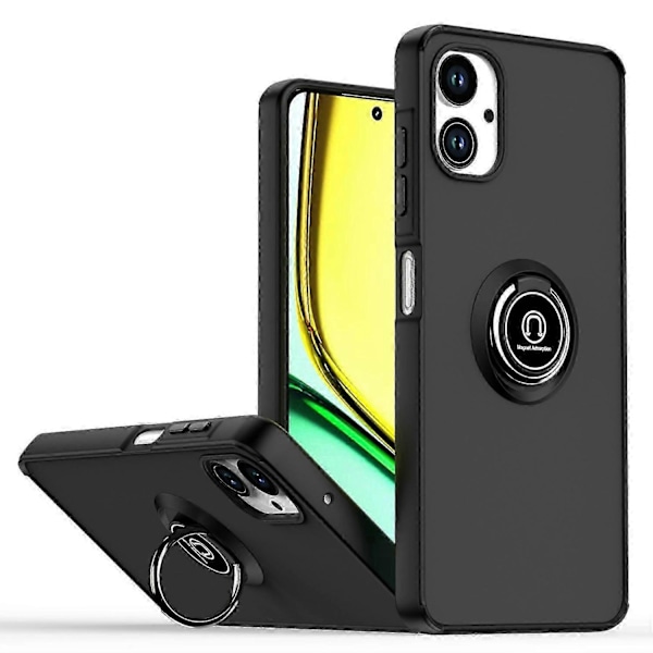 Samsung Galaxy A06 -puhelimen kuori, jossa sormuspidike ja jalusta, TPU+akryylipuhelinkotelo - Musta Black Galaxy A06