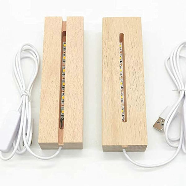 2-pack 15 cm Trä Rektangel Display Sockel, Trä Rektangel LED-ljus Display Bas För Akryl