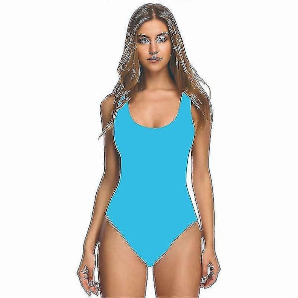Dame 3D Bikini Badedrakt med Brystputer, Voksen Hel Badedrakt Lake blue L