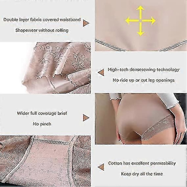 Hög midja Body Shaper Tummy Control Underkläder för kvinnor, sömlösa formande underkläder trosor med spets shapewear Champagne L