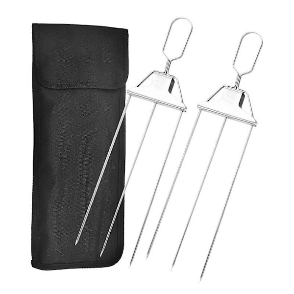 Nya 3-vägs grillspett räkspett för grillning rostfritt stål grillpinnar med tryckstång 3-grenat spett BBQ-pinne kebab 2 fork and  bag