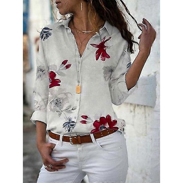 Elegant Chiffonbluse til Kvinder i Store Størrelser med Nedfaldskrave - 2023 Afslappet og Arbejdstøj i 5xl White2-long sleeve S