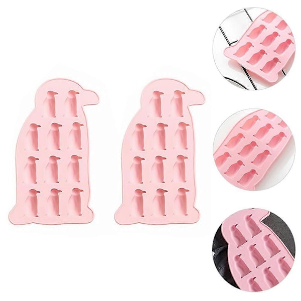 1 Sæt 2 Stk Pingvin Isterningebakker Silikone Chokoladeforme Bageforme (Pink)