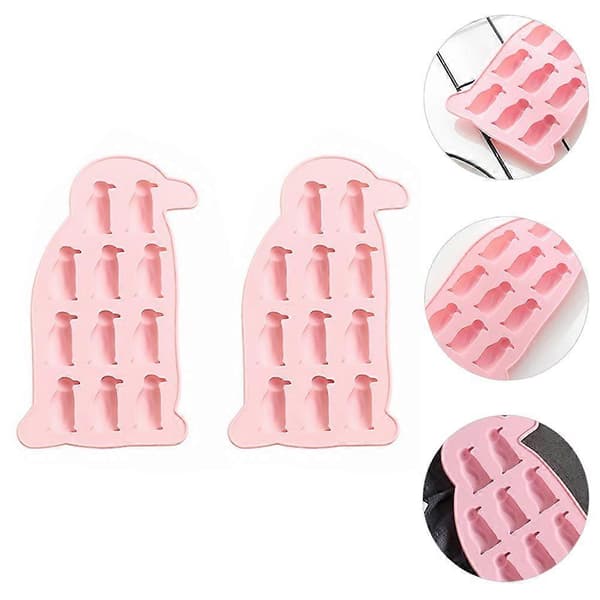1 Sett 2 Stk Pingvin Isbitbrett Silikon Sjokoladeformer Bakeformer (Rosa)