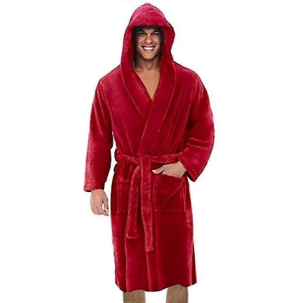 Herr Morgonrock med Huva Red 4XL