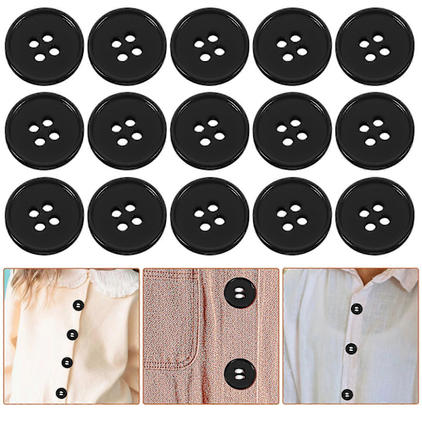 100 kpl Nelireikäiset Klassiset Pyöreät Napit Käsityöasusteisiin Ompelutyökalut Hartsinapit Käsityöt Askartelu DIY Tarvikkeet (Musta, 18mm)