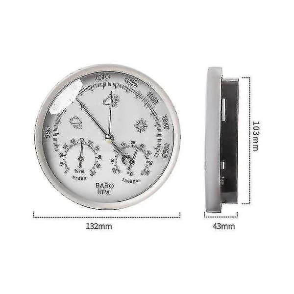 Analog værstasjon 3 i 1 rustfritt stål 132 mm - barometer, termometer, hygrometer, sølv