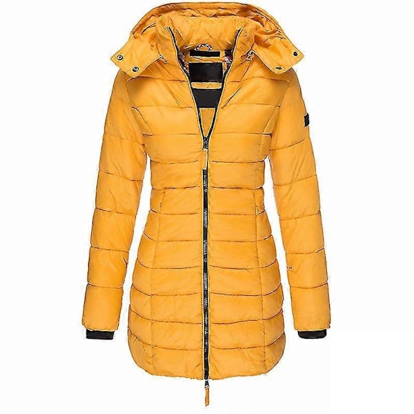 Dame Varm Hette Dunjakke Casual Slim Frakk Pufferjakke Dame Vattert Lett Pufferjakke-khaki Yellow 2XL