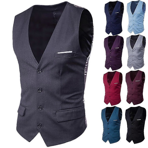Herrevest i store størrelser, ensfarvet, enkeltknappet business-vest Grey 6XL