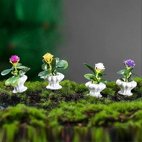 JIKAIX 1 Set Mini Krukväxt Staty Klar Textur Dekorativ Harts Fina Detaljer Mini Blomma Miniatyr Uteplats Dekor