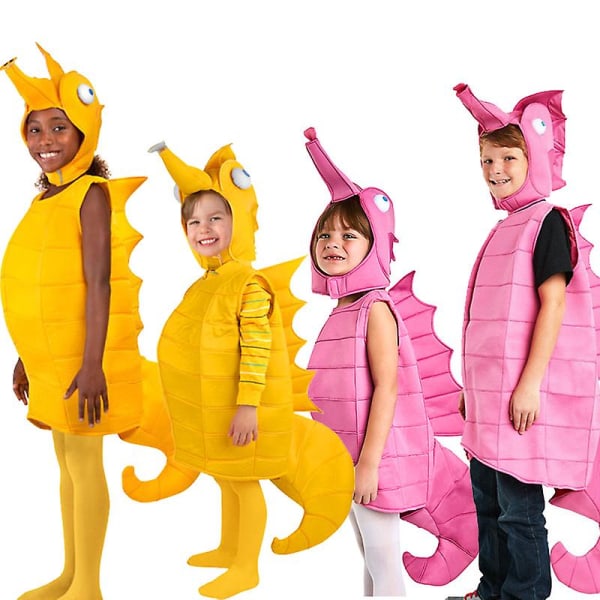 Flickor Rosa sjöhäst Halloween kostym Barn Toddler Pojkar Gul Hippocampus kostym för barn Yellow Kids XL