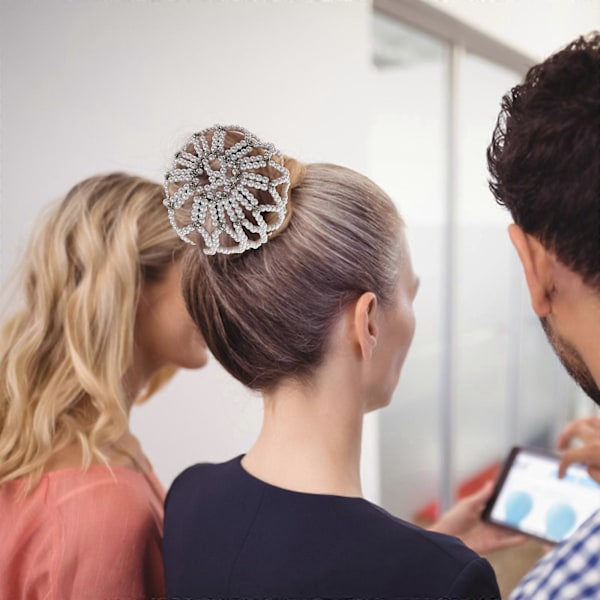 Elastisk virkad hårnät Rhinestone Pärla Balett Hårknutskydd för Dansuppträdande (AB)