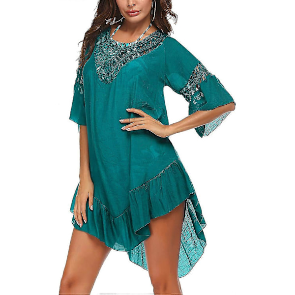 Badedragt Cover Up Dame Badedragt Kjole Plus Size Sexet Bikini Strand Tunika Top Sommer A a darkcyan M