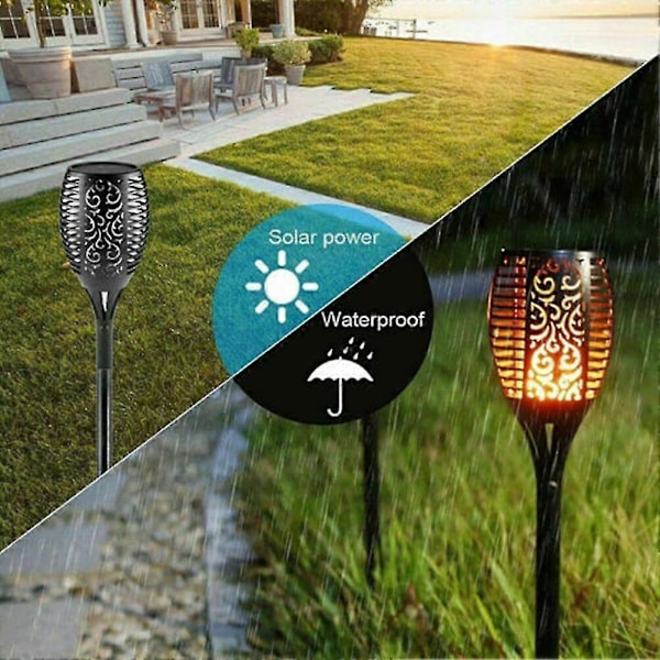 4 stk. Solar Fakkel Dansende Lys LED Flammende Utendørs Hagelampe