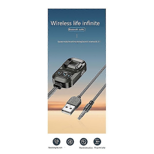 Auton Bluetooth-vastaanotin Aux Auto 3,5 mm Audio Bluetooth -sovitin Lähetin Bluetooth 5.1 Audio -sovitin